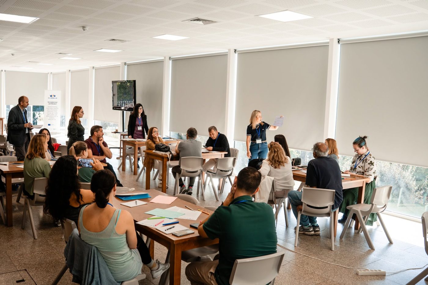 Teachers working in groups at the EuroCivic Lab training in Porto